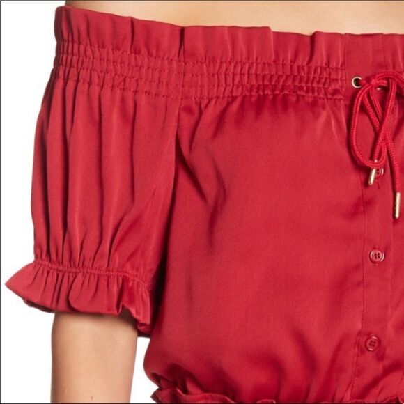Y2k Crop Off Shoulder Boho Peasant Top NWT Romeo & Juliet Red Short Sleeve S M - Picture 4 of 11